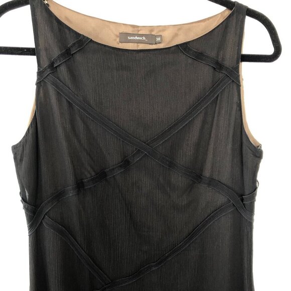 SANDWICH Vintage 90βs Black Silk Reminiscent Art Deco Flapper Sheath Dress EU38 - Picture 4 of 16